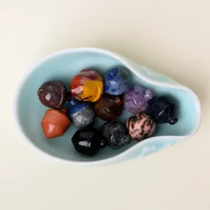 Natural crystal carved acorn miniature stone pinecone figurines for cute home office desktop decor.