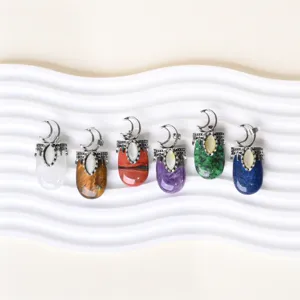 Natuurlijke kristal agaat steen ingelegd legering hanger halve maan ketting sieraden