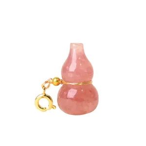 Natural strawberry quartz crystal gourd pendant necklace charm jewelry accessory for women.