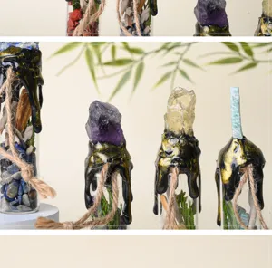 Natural crystal raw stone wishing bottle energy glass bottle magic decor ornament