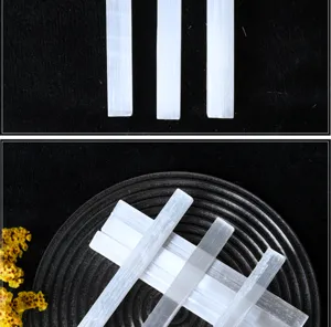 Natural Moroccan selenite crystal raw stone square stick ornament closeup detail view