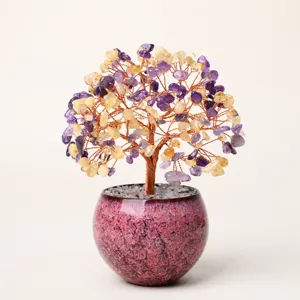 Natural Citrine Amethyst Crystal Tree Potted Plant Home Desktop Office Decor Feng Shui Ornament Craft