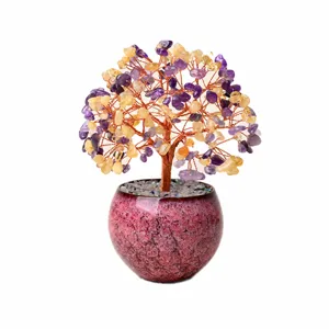 Natural crystal money tree bonsai gemstone desktop decoration ornament main view item