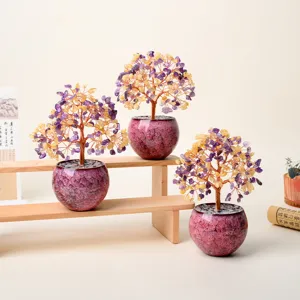 Natural citrine and amethyst crystal tree potted plant desktop ornament home decor.