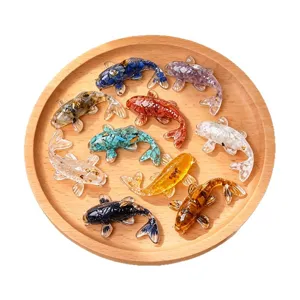 Natural crystal chip koi fish resin ornaments decorative cute miniature gold fish gifts set.