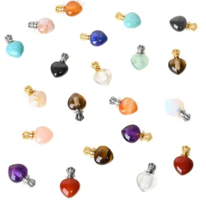 Pendentif flacon de parfum cœur en cristal naturel charme diffuseur d'huiles