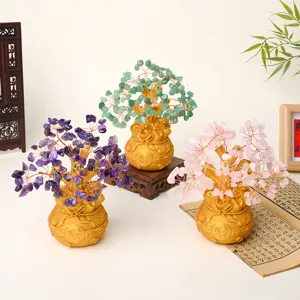 Natuurlijke kristallen geldboom edelsteen geldzak bonsai boom thuis kantoor decor