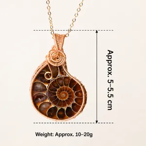 Natural ammonite fossil shell wire wrapped pendant handmade necklace for vintage style