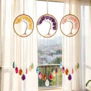 Natuurlijk Kristal Levensboom Dromenvanger Agaat Plak Hanger Windspel Hangend Ornament Huis Wanddecoratie