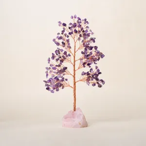 Natuurlijke amethist kristallen boom met ruwe steen basis handgemaakte edelsteen bonsai dec