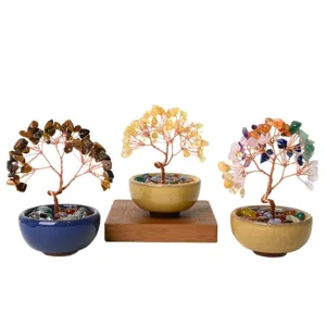 Arbre à argent en cristal Feng Shui Bonsai pierres céramique bureau décoration chic