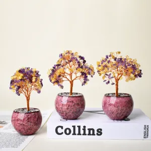 Natural crystal money tree gemstone tree Feng Shui tree home office desk decor ornament