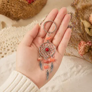 Natural crystal gravel dreamcatcher keychain metal alloy tassel bag pendant charm gift item