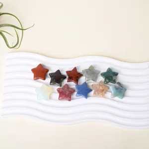 Natural crystal stone star pocket ornaments, 3cm healing pentagram crystal decor items.