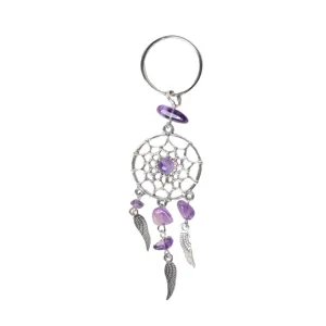 Natural crystal dreamcatcher keychain metal alloy pendant tassel bag charm purple stone