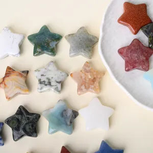 Natural crystal stone star pocket stones, healing gemstone pentagram decor items for home.
