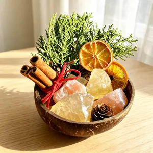 Natürliche Kristall Demagnetisierung Schale Kokosnussschale Rohstein Ornament Aromatherapie Diffusor Reichtum Schale Heimdekoration