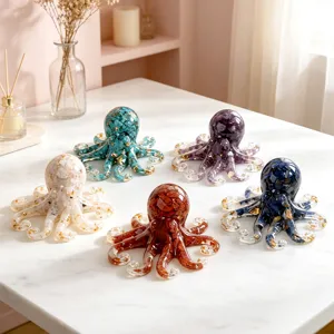 Crystal Gravel Resin Epoxy Cute Octopus Figurine Desktop Ornament Office Home Decor Natural Crystal Stone Animal Statue