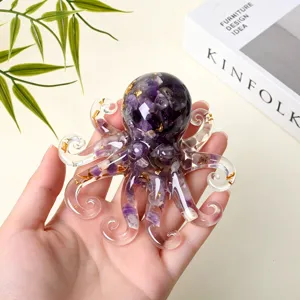 Crystal resin octopus figurine crystal crushed stone cute desktop ornament decoration main view