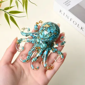 Crystal Stone Resin Octopus Figurine Cute Ocean Animal Desktop Ornament for Home Office Decor