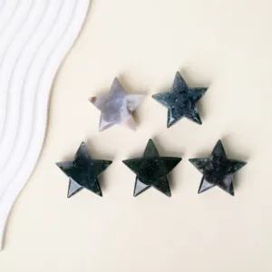 Natural moss agate star crystal carving healing stone home decor crystal ornaments 5pcs