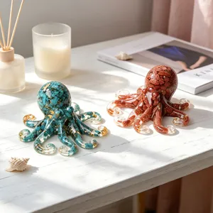 Resin crystal crushed stone cute octopus ornament home office desktop decor crafts