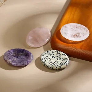 Natural crystal worry stones thumb massage stones polished gemstone set for relaxation.
