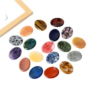 Natural crystal worry stone set, oval polished palm stones for meditation and massage.