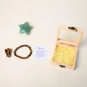Natural crystal gemstone star angel figurine tiger eye bracelet wooden storage gift box set main view