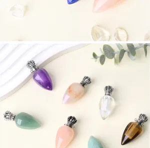 Natürlicher Kristall Tropfen Parfümflasche Anhänger Ätherisches Öl DIY Halskette Schmuck Zubehör