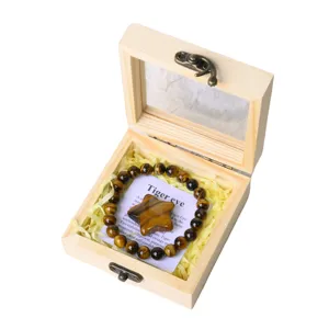 Natural tiger eye crystal bracelet and pentagram ornament set packed in wooden gift box