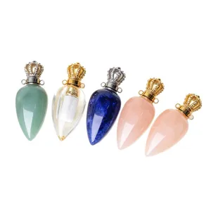 Pendente boccetta di profumo in cristallo naturale con tappo a corona per accessori fai da te.