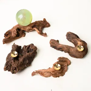Natural solid wood weathered root carving base holder for crystal ball and column display