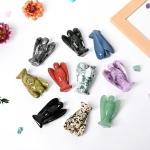 Natural crystal stone carved angel pocket figurines healing gemstone home decor display