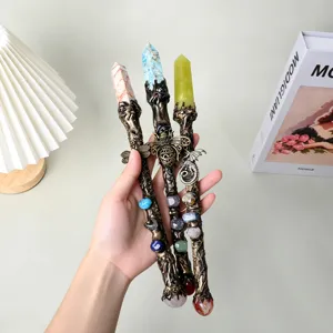 Sceptre de baguette magique en cristal naturel vintage fait main avec pointes, abeille dragon.