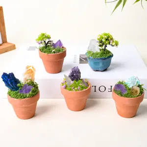 Natural crystal rough stone miniature potted plants desktop home decoration bonsai crafts