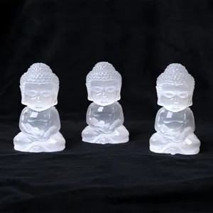 Set de statue de Bouddha bébé en cristal de sélénite naturelle, décoration sculptée.