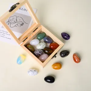 Natural crystal stone polished mini egg ornaments set for home decor and Easter gifts.