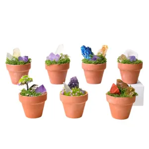 Natural crystal raw stone mini potted plants desktop decoration DIY landscape ornament