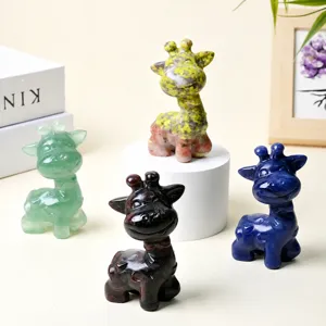 Natural Crystal Giraffe Carving Cartoon Animal Figurine Healing Mineral Stone Desktop Ornament Home Decor Gift