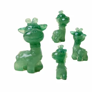 Natural crystal giraffe figurine, cute cartoon stone animal carving for desktop home decor gift.
