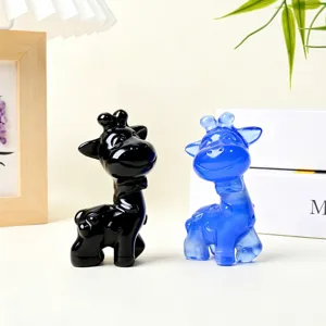 Natural crystal carved cute giraffe figurine set, crystal gemstone desktop home decor gift.