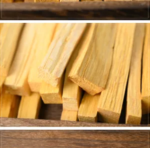 Kοντινό πλάνο από φυσικά ξυλάκια Palo Santo, υψηλή περιεκτικότητα σε έλαιο για αρωματοθεραπεία.