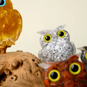 Natural crystal stone owl resin figurine craft for home decor and car dashboard display