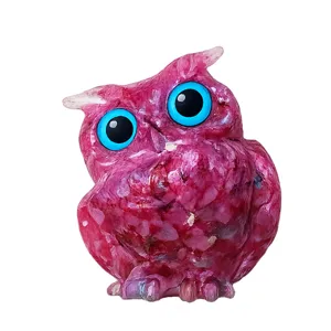 Natural crystal gravel owl epoxy resin craft figurine for home decor main product view