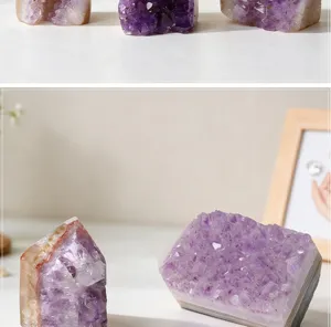Améthyste naturelle en amas et pilier en cristal pour décoration de maison, pierre brute polie.