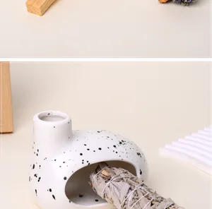 Ceramic smudge incense holder and white sage burner tray for indoor aromatherapy and home decor.