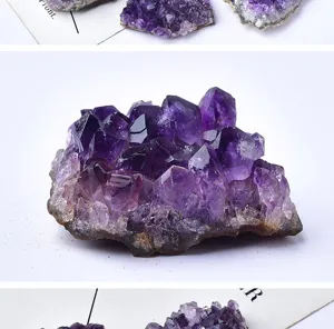 Spécimen de minéral de grappe d'améthyste violette naturelle tranche géode déco maison.