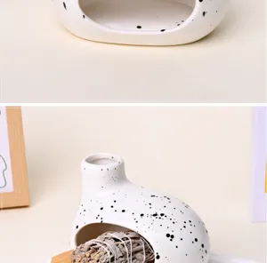 Ceramic palo santo incense burner white sage burning tray with modern splatter design