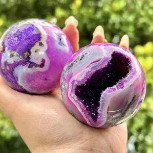 Natural purple moss agate crystal sphere polished energy stone for home office decor